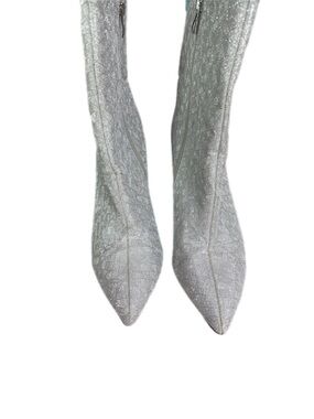 Elditas Skylar Silver Metallic Shimmer Pointed Toe Stiletto Ankle Boots